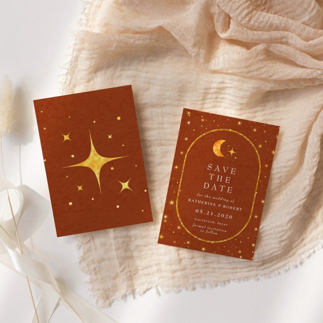 Vintage Celestial Måne Stars Spara datum Inbjudningar (Skapare uppladdad)