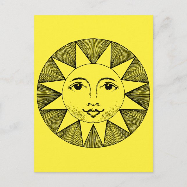 Vintage Celestial Smiling Sol Illustration Vykort (Framsida)