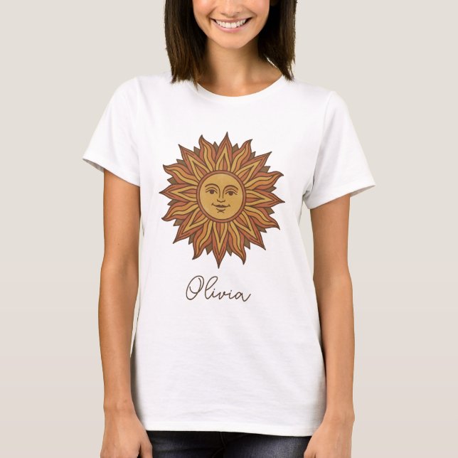Vintage Celestial Sol Ansikte T Shirt (Framsida)