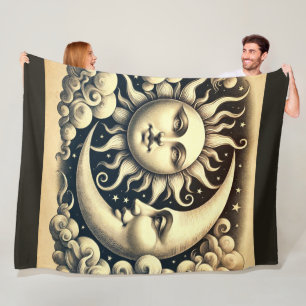 Vintage Celestial Sol & Måne Fleecefilt