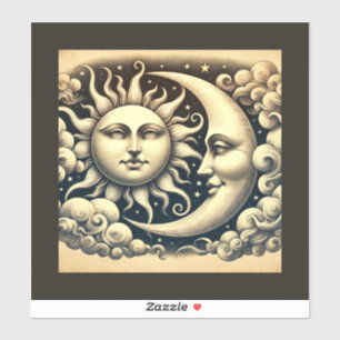 Vintage Celestial Sol & Måne Klistermärken