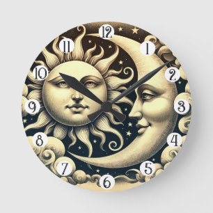 Vintage Celestial Sol & Måne Rund Klocka