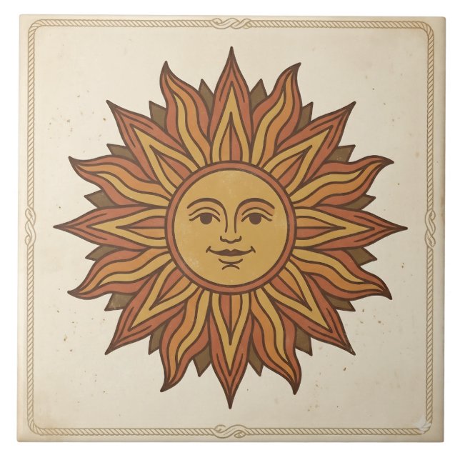 Vintage Celestial Solansikte Kakelplatta (Framsidan)