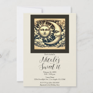 Vintage Celestial Sun & Moon Sweet 16 Födelsedag Inbjudningar