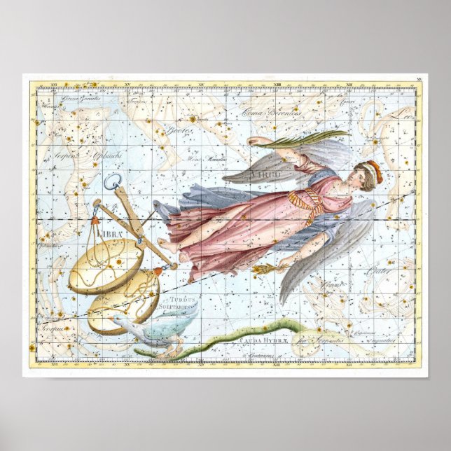Vintage Celestial Våg och Libra Constellations Poster (Framsidan)