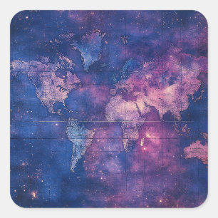 Vintage Celestial World Map (10) Fyrkantigt Klistermärke