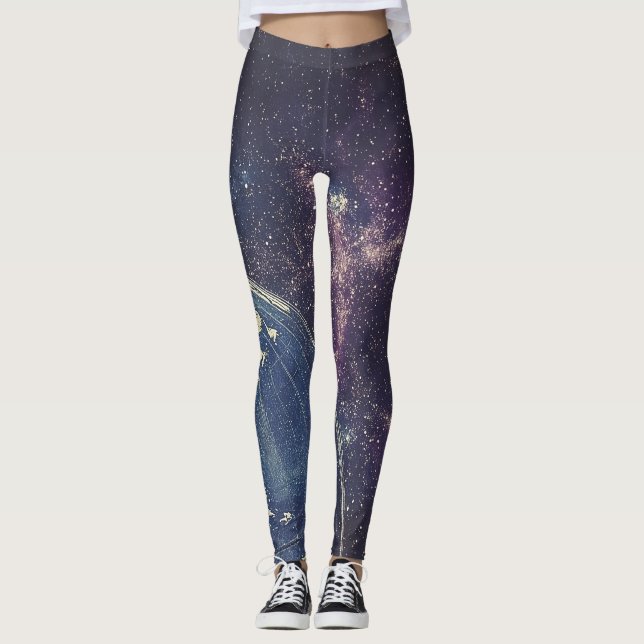 Vintage Celestial World Map (1) Leggings (Framsida)