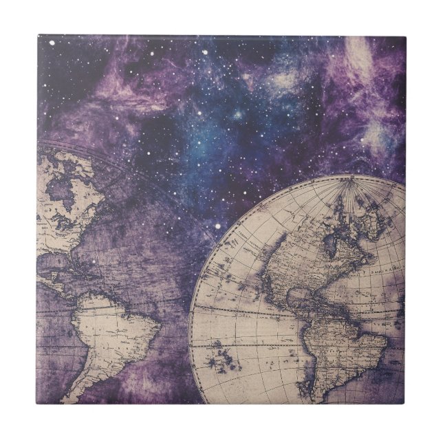 Vintage Celestial World Map (3) Kakelplatta (Framsidan)
