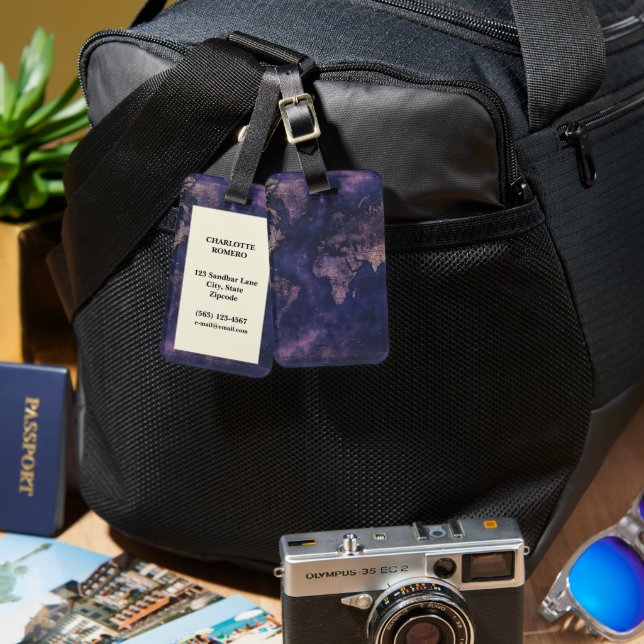 Vintage Celestial World Map (9) Bagagebricka (Fram & Baksida)