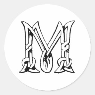 Vintage Celtic Knot Monogram Brev M Runt Klistermärke