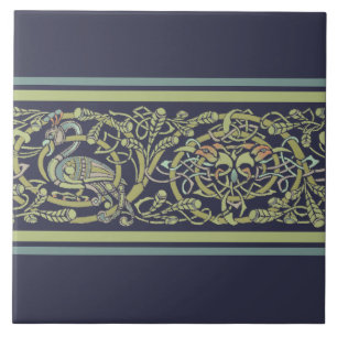 Vintage Celtic Knot Peacock Birds Mönster Frieze Kakelplatta