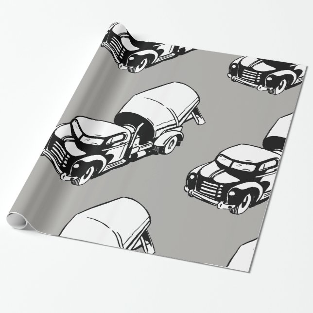 Vintage cementblandare lastbil svart och vit presentpapper (Utrullad)