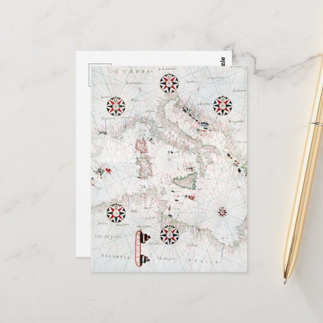 Vintage Central Mediterranean Italy Map Vykort (Fram/Back In Situ)