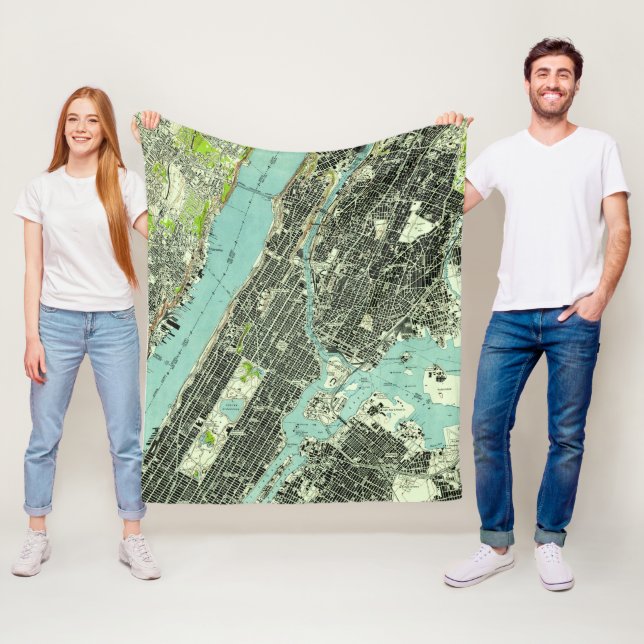 Vintage Central Park & Bronx NY Karta (1947) Fleecefilt (På plats)