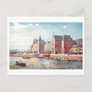 Vintage Centrala järnvägsstationen, Amsterdam Vykort