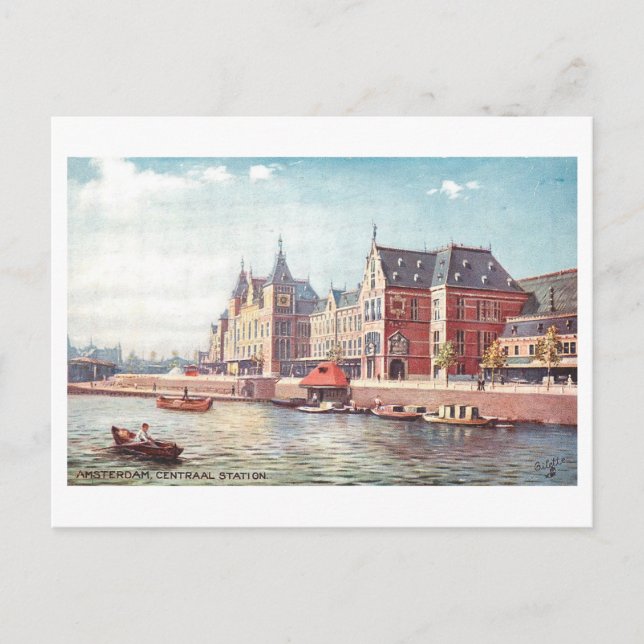 Vintage Centrala järnvägsstationen, Amsterdam Vykort (Framsida)