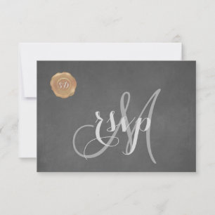 Vintage Chalk Old Vax Seal Monogram Bröllop OSA Kort