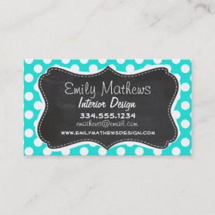 Vintage Chalkboard Aqua Färg Polka dots Visitkort