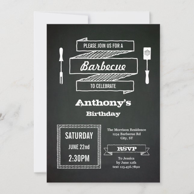 Vintage Chalkboard Birthday BBQ-inbjudan Inbjudningar (Framsida)