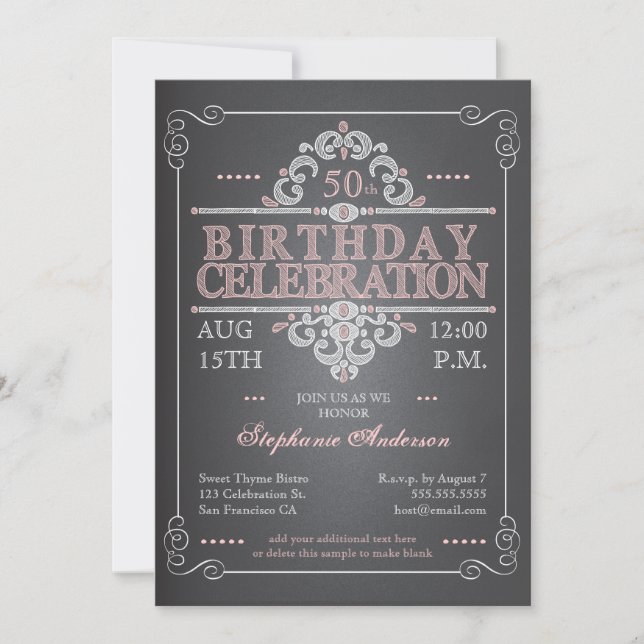 Vintage Chalkboard Birthday-inbjudan Inbjudningar (Framsida)