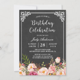 Vintage Chalkboard Blommigt Birthday Celebration Inbjudningar