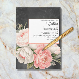 Vintage Chalkboard Boho Floral Rose Wedding Inbjudningar