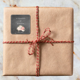 Vintage Chalkboard Boho Floral wedding  Fyrkantigt Klistermärke