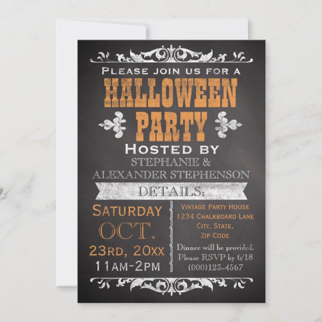 Vintage Chalkboard Halloween fest Anpassningsbar Inbjudningar (Framsida)