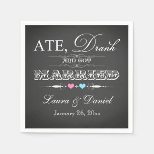 Vintage Chalkboard, Hearts Bröllop Napkins Pappersservett