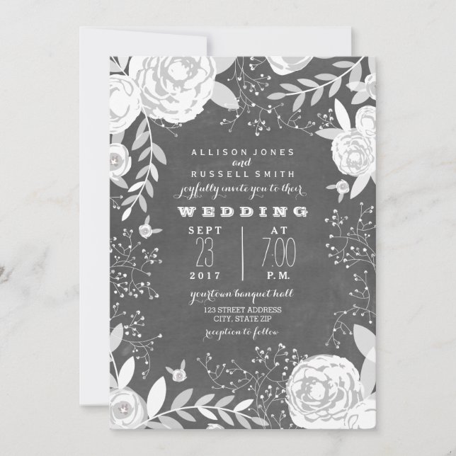 Vintage Chalkboard Inspired Garden Wedding Inbjudningar (Framsida)