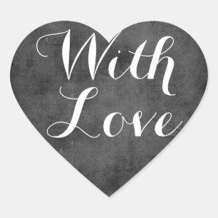 Vintage Chalkboard Kärlek Black and White Bröllop Hjärtformat Klistermärke