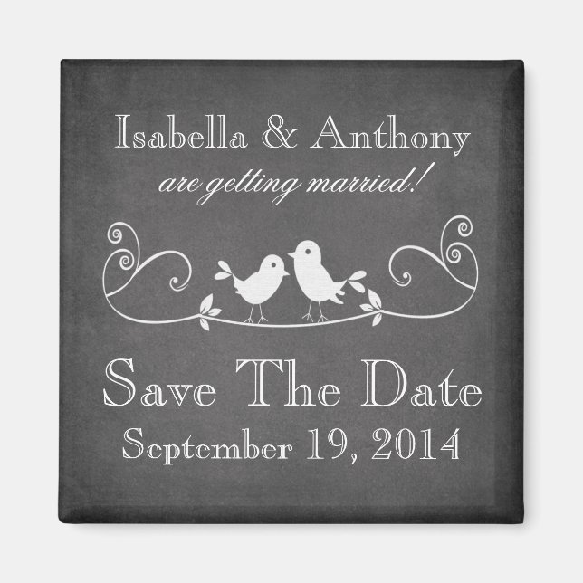 Vintage Chalkboard Love birds Spara datum magneter (Framsidan)