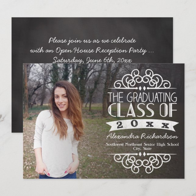 Vintage Chalkboard Overlay Photo Studenten Inbjudningar (Fram/baksida)