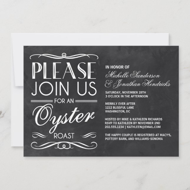 Vintage Chalkboard Oyster Roast Inbjudningar (Framsida)
