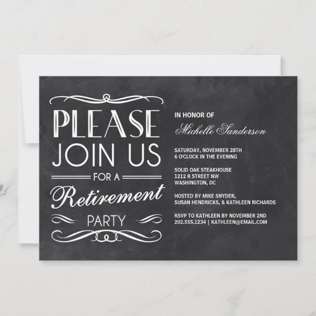 Vintage Chalkboard Pension Party Inbjudningar (Framsida)