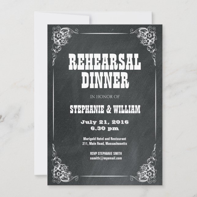 Vintage Chalkboard Rehearsal Dinner Card Inbjudningar (Framsida)