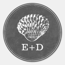 Vintage Chalkboard Seashell Beach Wedding Favor Runt Klistermärke