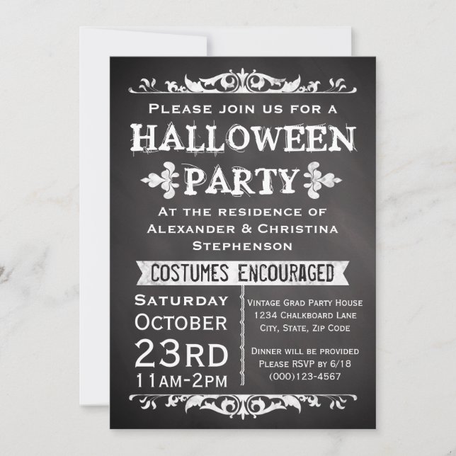 Vintage Chalkboard-tecken Halloween fest Inbjudningar (Framsida)