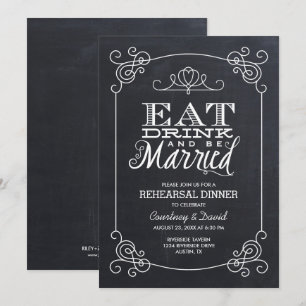 Vintage Chalkboard Typography Rehearsal Dinner Inbjudningar