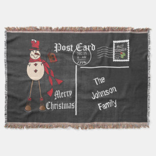 Vintage Chalkboard vykort Traditionell Snögubbe Filt