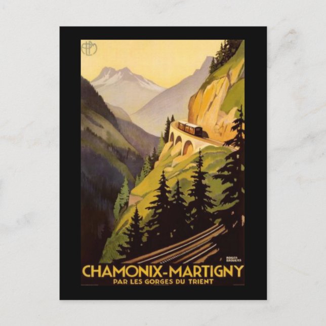 Vintage Chamonix-Martigny Travel Vykort (Framsida)