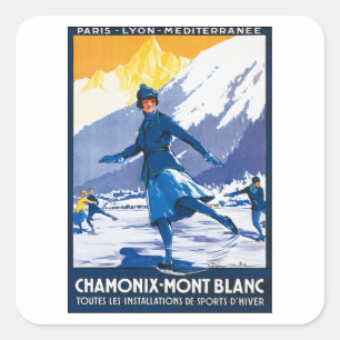 Vintage Chamonix - Mont Blanc affisch Fyrkantigt Klistermärke