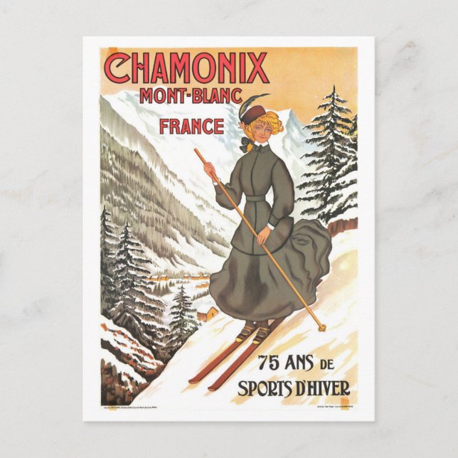 Vintage Chamonix Mont Blanc Travel Poster Vykort (Framsida)