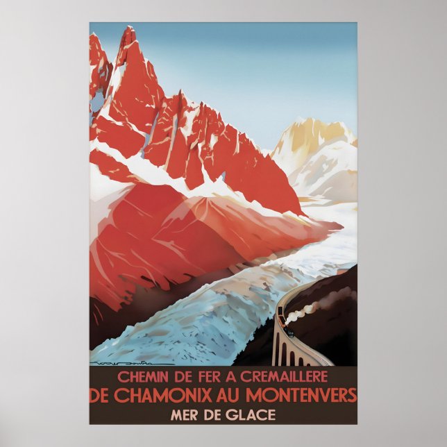 Vintage Chamonix Montenvers Resemålning Affisch (Framsidan)
