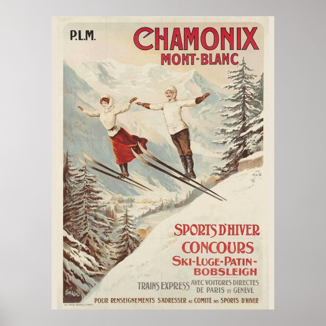 Vintage Chamonix Ski Illustration Travel Poster (Framsidan)