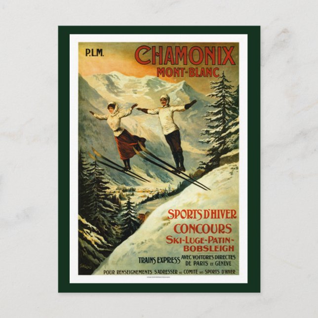 Vintage Chamonix Ski Vykort (Framsida)