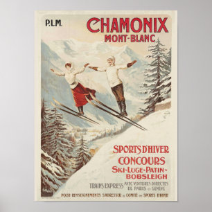Vintage Chamonix skid illustration resa Poster