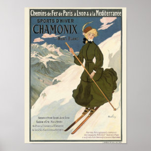 Vintage Chamonix skidillustration resa Poster