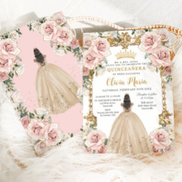 Vintage Champagne Blommigt Dress Quinceanera Inbjudningar