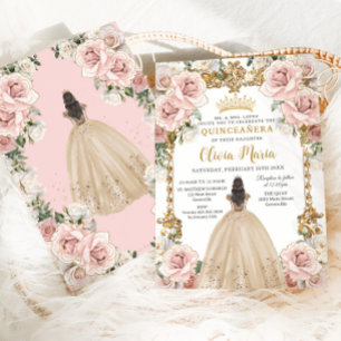 Vintage Champagne Blommigt Dress Quinceanera Inbjudningar